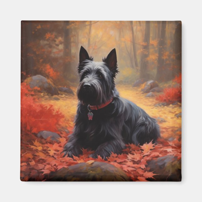 Scottish Terrier in Autumn Leaves Fall Inspire  Magnet (Front)