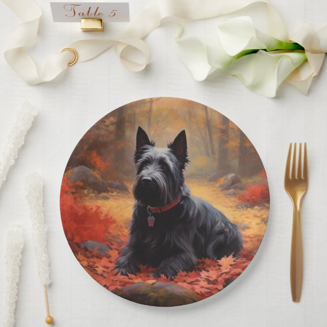Scottish Terrier in Autumn Leaves Fall Inspire  Paper Plates (Wedding)