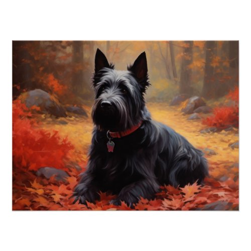 Scottish Terrier in Autumn Leaves Fall Inspire  Poster