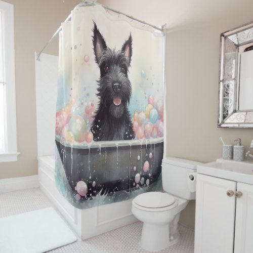 Scottish Terrier In Bathtub Watercolor Dog Art  Shower Curtain