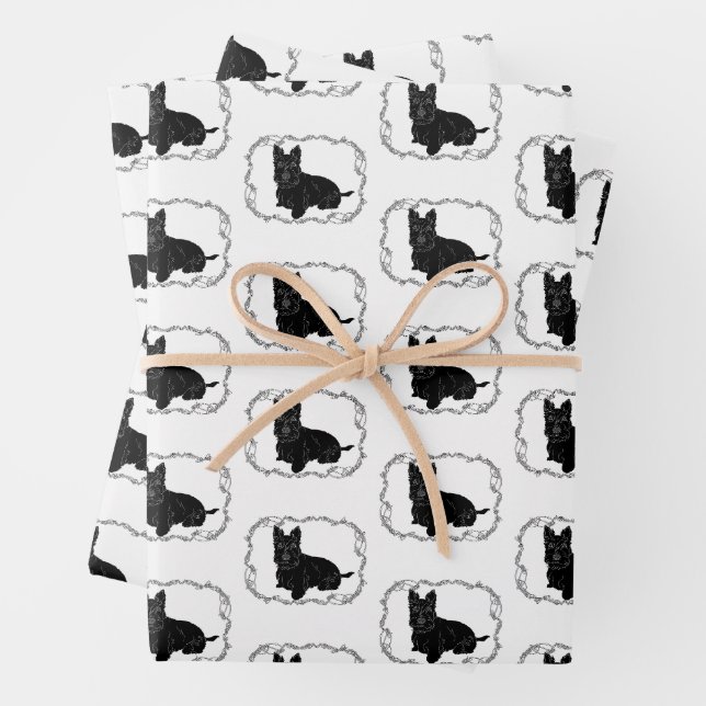 Scottish Terrier in Celtic Frame Wrapping Paper Sheets (In situ)