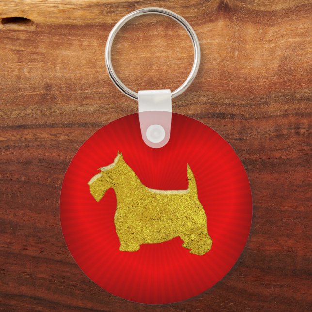 Scottish Terrier in Gold on Heart Keychain (Back)