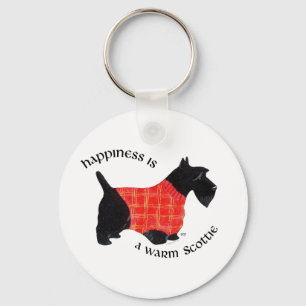 Scottish Terrier in Red Plaid Sweater Keychain