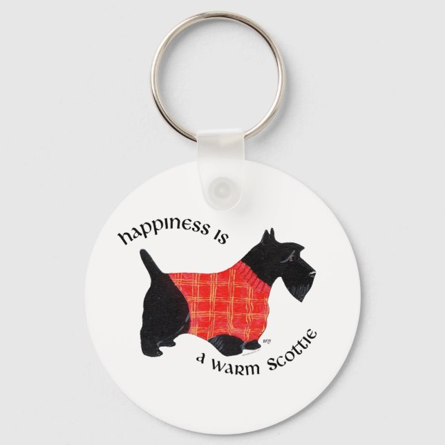 Scottish Terrier in Red Plaid Sweater Keychain (Front)