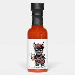 Scottish Terrier in Tartan Kilt with Beer and Pipe Hot Sauces