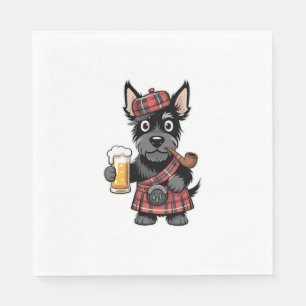 Scottish Terrier in Tartan Kilt with Beer and Pipe Napkins