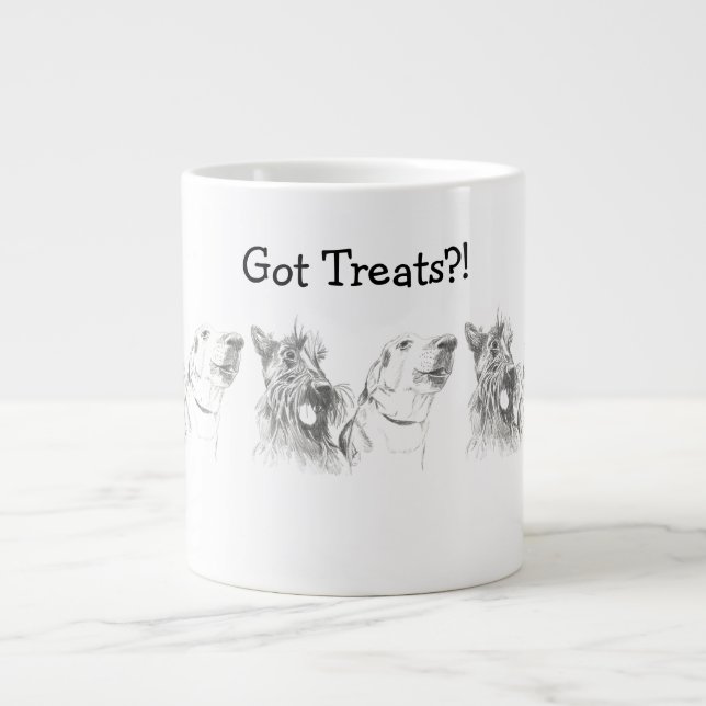 Scottish Terrier Labrador Friends Ink Drawing Giant Coffee Mug (Front)