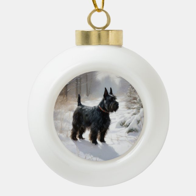 Scottish Terrier Let It Snow Christmas Ceramic Ball Christmas Ornament (Front)