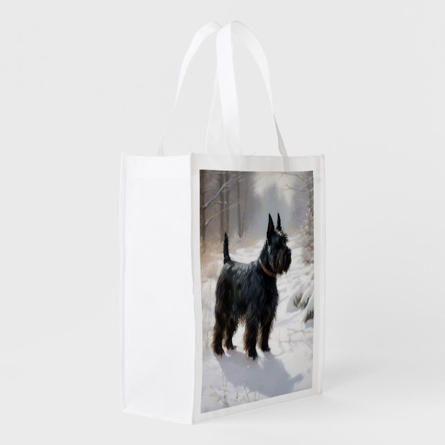Scottish Terrier Let It Snow Christmas Grocery Bag (Back Side)