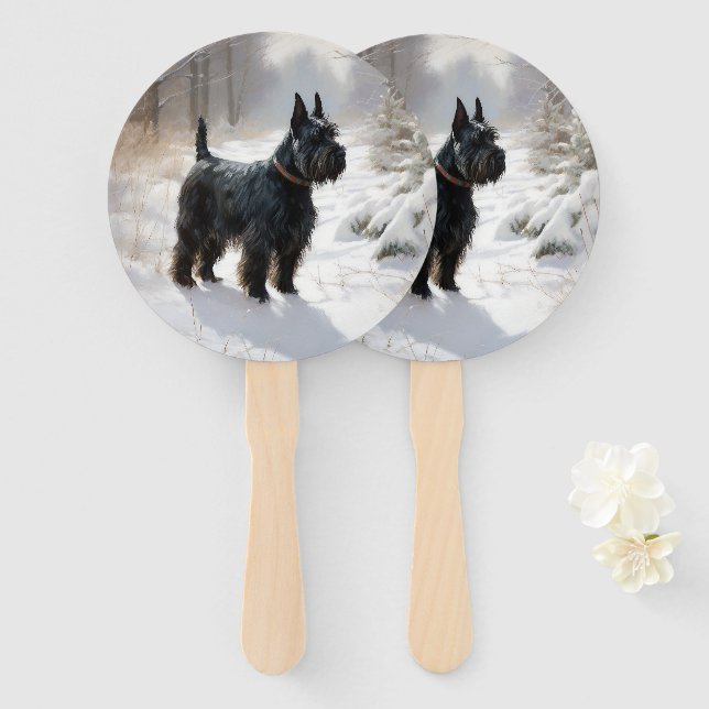 Scottish Terrier Let It Snow Christmas Hand Fan (Front and Back)