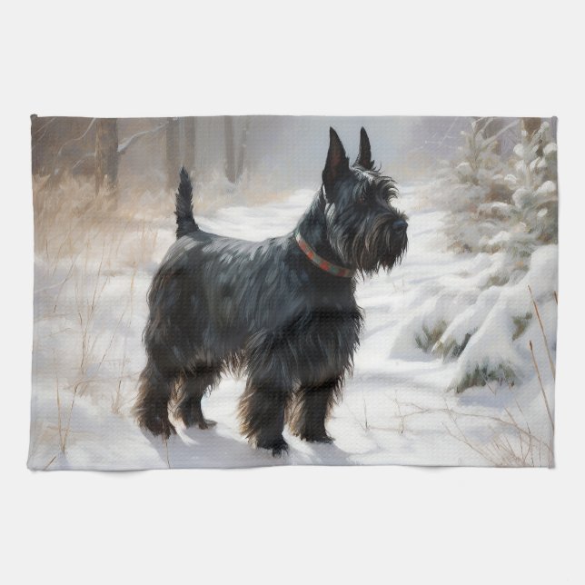 Scottish Terrier Let It Snow Christmas Kitchen Towel (Horizontal)