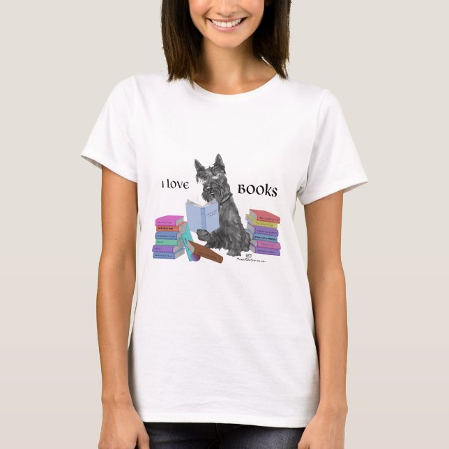 Scottish Terrier Loves Books T-Shirt (Front)