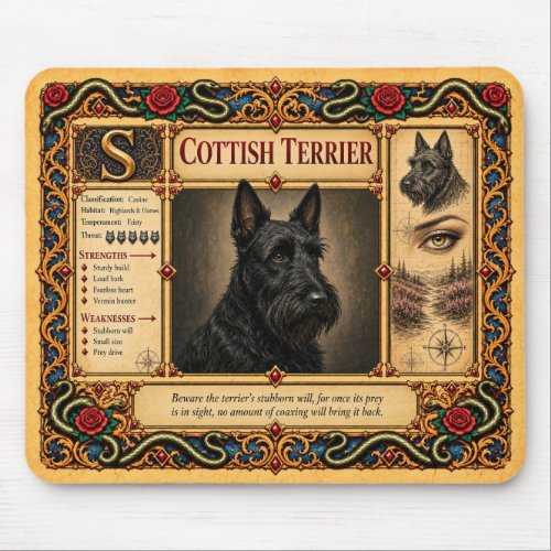 Scottish Terrier, Medieval Bestiary Art Mouse Pad