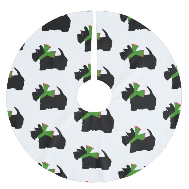 Scottish Terrier Merry Christmas Plaid Brushed Polyester Tree Skirt (Front)