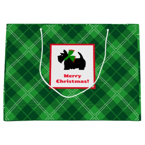 Scottish terrier merry Christmas plaid Large Gift Bag