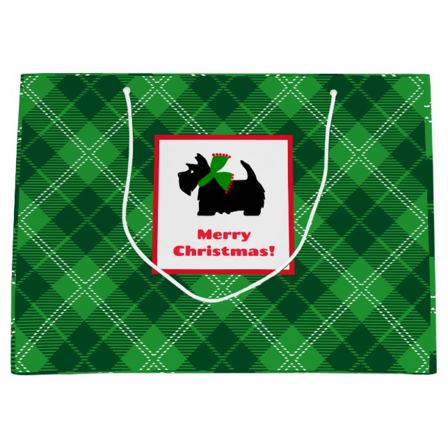 Scottish terrier merry Christmas plaid Large Gift Bag (Front)