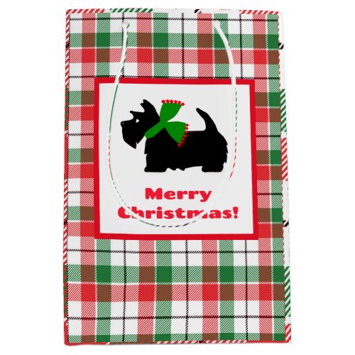 Scottish terrier merry Christmas plaid Medium Gift Bag
