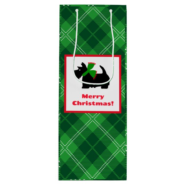 Scottish terrier merry Christmas plaid Wine Gift Bag (Front)