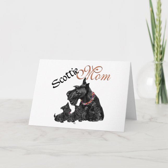 Scottish Terrier Mom & Pups for Mother's Day Card (Front)