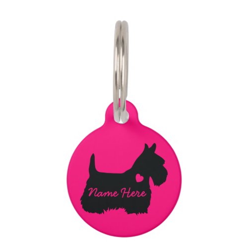 Scottish Terrier Neon Pink simple heart Pet ID Tag