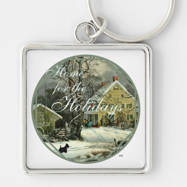 Scottish Terrier Old Fashioned Winter Keychain (Front)