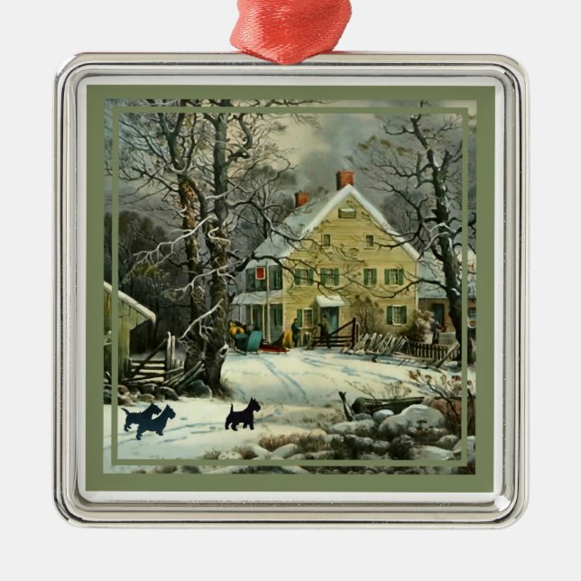 Scottish Terrier Old Fashioned Winter Metal Ornament (Front)