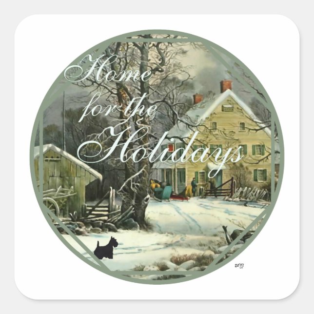 Scottish Terrier Old Fashioned Winter Square Sticker (Front)