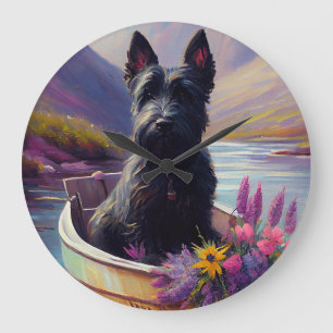 Scottish Terrier on a Paddle: A Scenic Adventure Large Clock