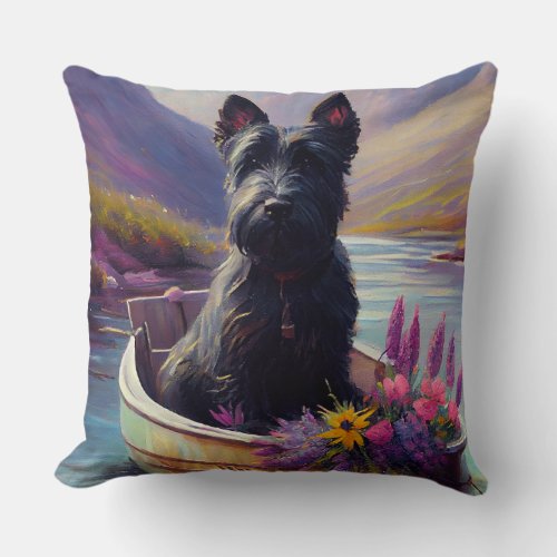 Scottish Terrier on a Paddle A Scenic Adventure  Throw Pillow