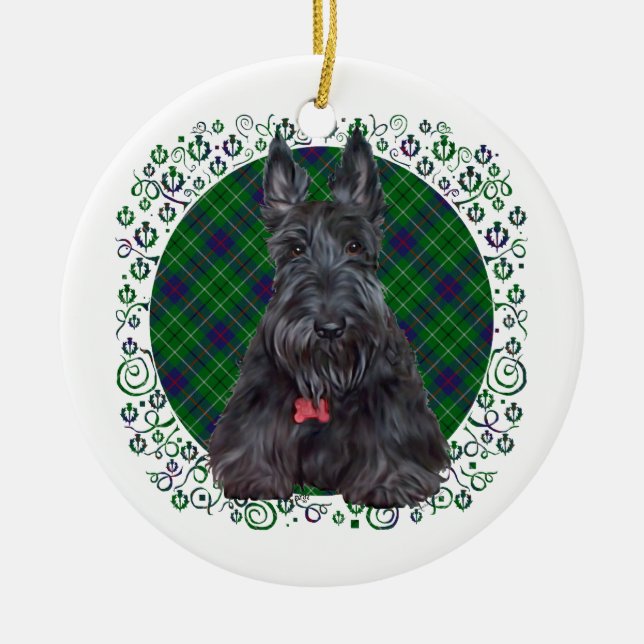 Scottish Terrier on Tartan Ceramic Ornament (Front)
