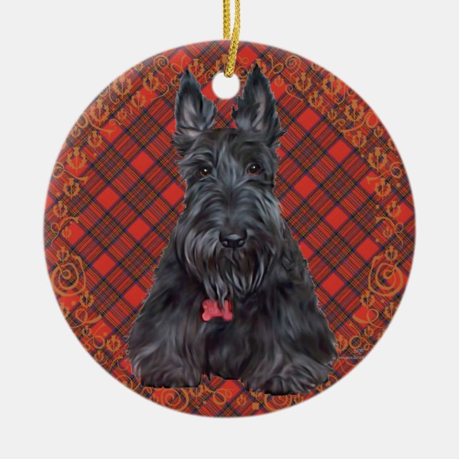 Scottish Terrier on Tartan Ceramic Ornament (Front)