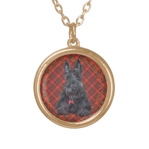 Scottish Terrier on Tartan Gold Plated Necklace