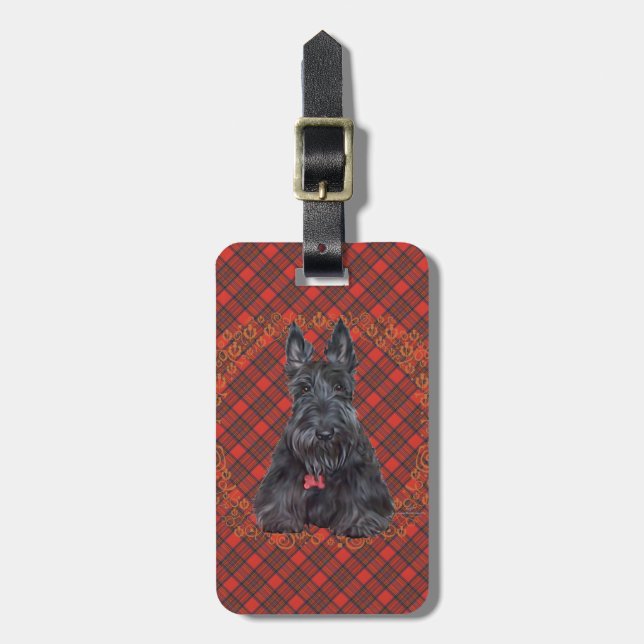 Scottish Terrier on Tartan Luggage Tag (Front Vertical)