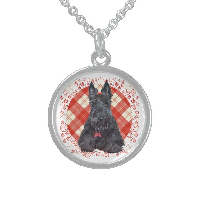 Scottish Terrier on Tartan Sterling Silver Necklace (Front)