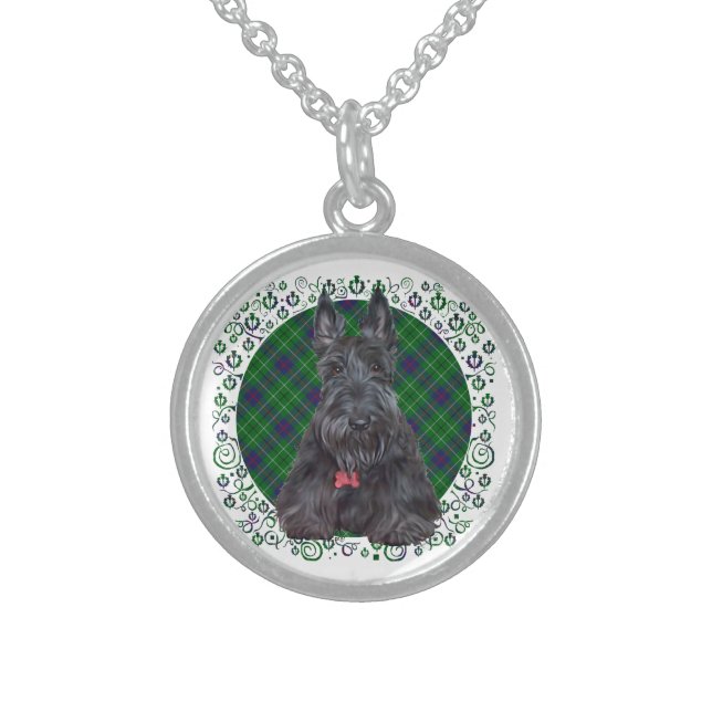 Scottish Terrier on Tartan Sterling Silver Necklace (Front)
