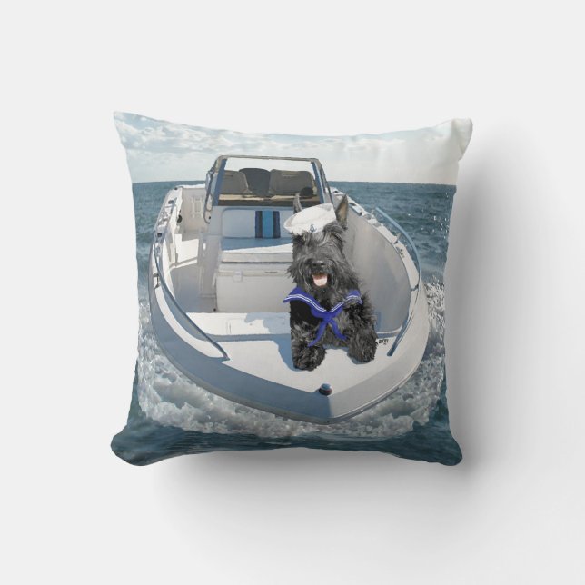 Scottish Terrier on the Boat Throw Pillow (Front)