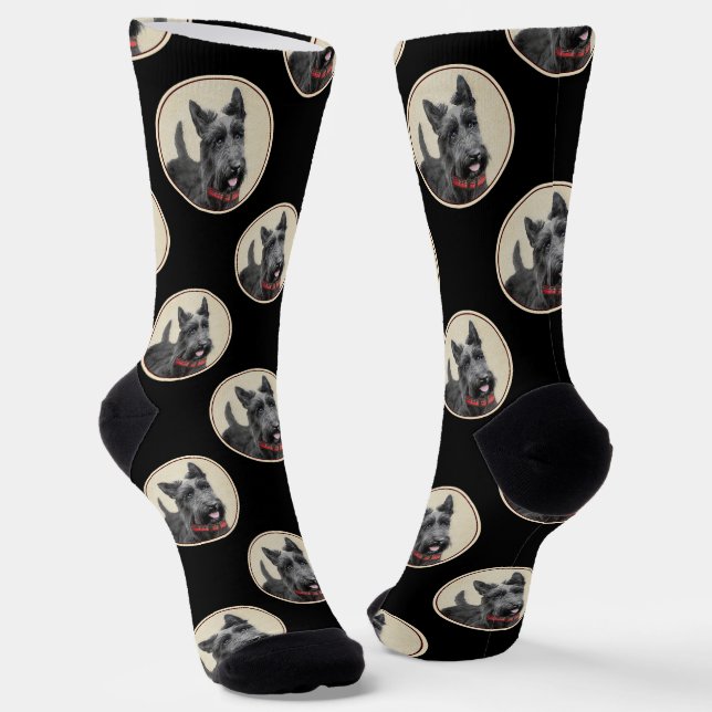 Scottish Terrier Painting Black Original Dog Art Socks (Angled)