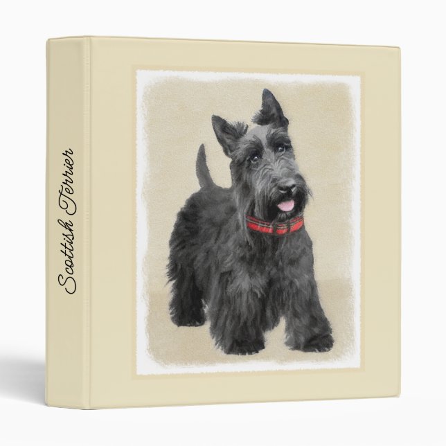 Scottish Terrier Painting - Cute Original Dog Art  3 Ring Binder (Front/Spine)