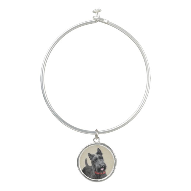 Scottish Terrier Painting - Cute Original Dog Art Bangle Bracelet (Front)