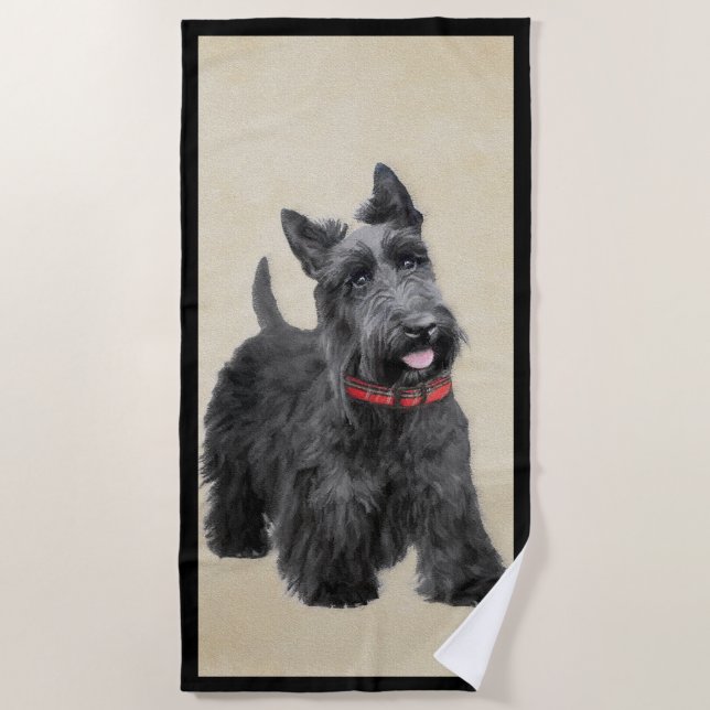 Scottish Terrier Painting - Cute Original Dog Art Beach Towel (Front)