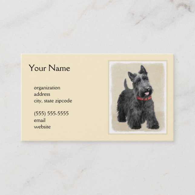 Scottish Terrier Painting - Cute Original Dog Art Business Card (Front)