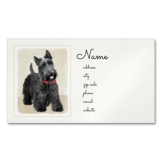 Scottish Terrier Painting - Cute Original Dog Art Business Card Magnet (Front)