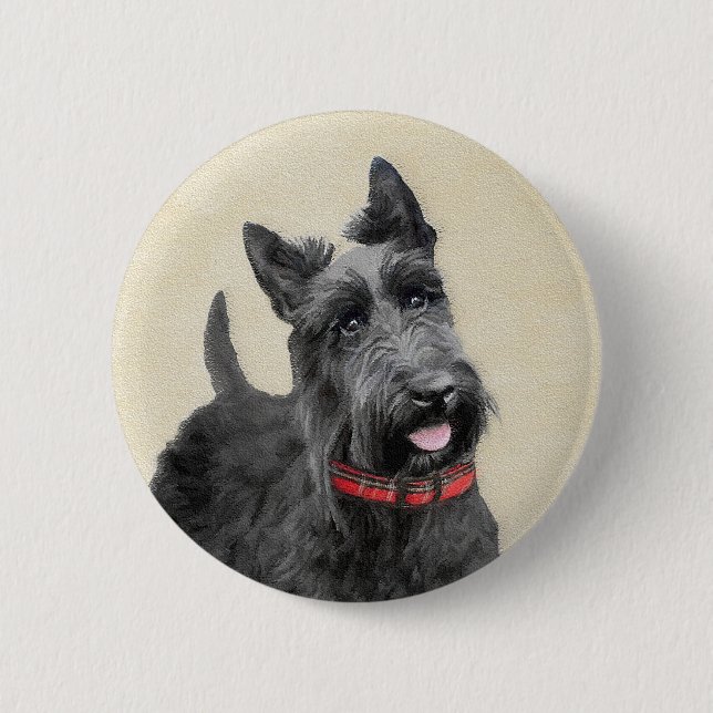 Scottish Terrier Painting - Cute Original Dog Art Button (Front)