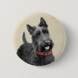 Scottish Terrier Painting - Cute Original Dog Art Button