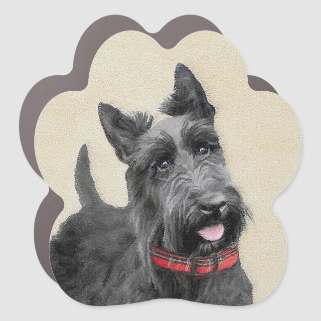 Scottish Terrier Painting - Cute Original Dog Art Car Magnet (Front)