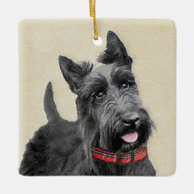 Scottish Terrier Painting - Cute Original Dog Art Ceramic Ornament (Front)