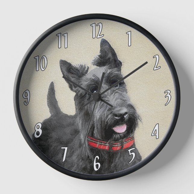 Scottish Terrier Painting - Cute Original Dog Art Clock (Front)