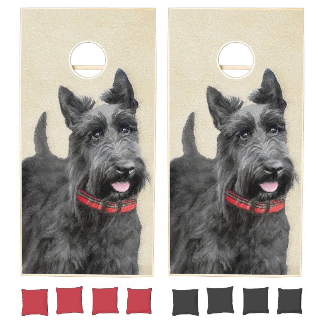 Scottish Terrier Painting - Cute Original Dog Art Cornhole Set (Set)