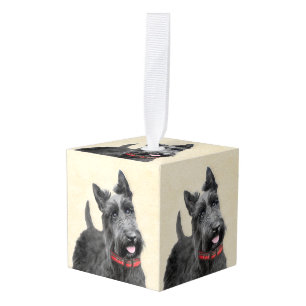 Scottish Terrier Painting - Cute Original Dog Art Cube Ornament