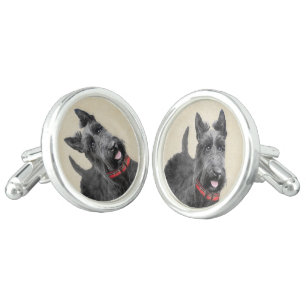 Scottish Terrier Painting - Cute Original Dog Art Cufflinks